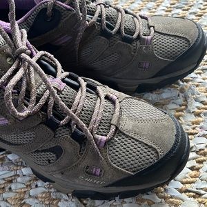 Hiking shoes . Brand : HI-TEC . Color : brown and purple , like new!